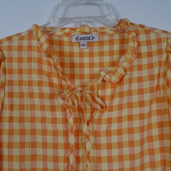 Nanette Lepore Gingham Check Dress Women's Size 4 Orange Yellow Cottagecore - Picture 4 of 8